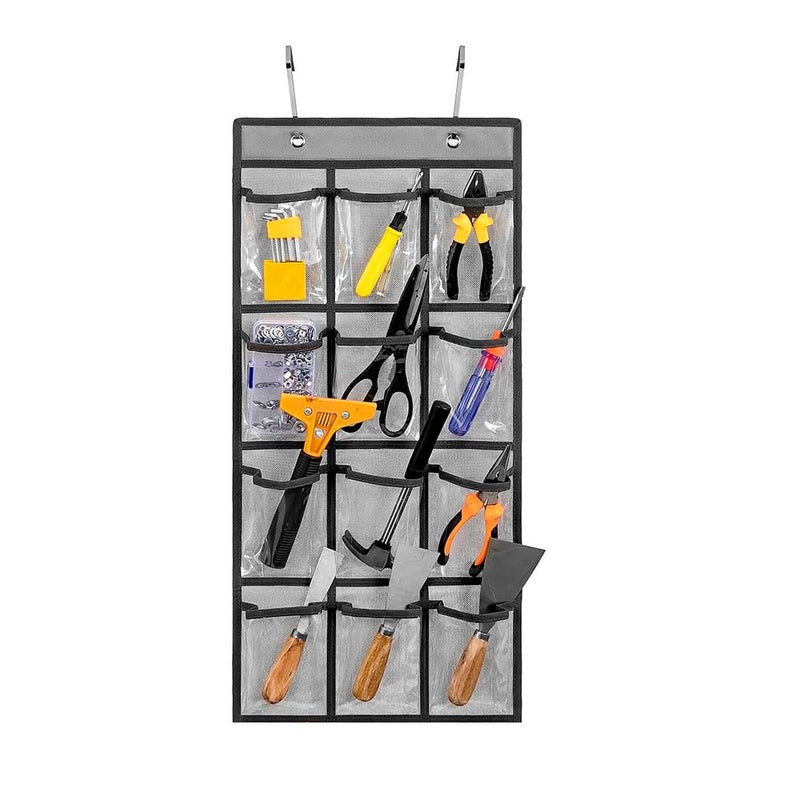ANIZER Classroom Pocket Chart For Cell Phones Calculators Over The Door Hanging Closet Underwear Sock Jewelry Organizer Holder 12 Clear Pockets (GREY) - Image 3